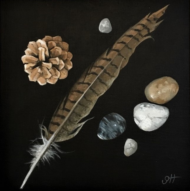 Feather with Cone and Pebbles
